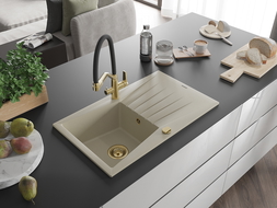 Mexen Cesar гранитна мивка с 1 казанче с отцедник и кухненски смесител Duo, бежов - 6514-69-671701-57-G