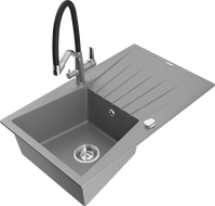 Mexen Cesar гранитна мивка с 1 отделение с отцедник и кухненски смесител Duo, сив - 6514-71-671701-07