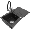 Mexen Cesar гранитна мивка с 1 отделение и отцедник и кухненски смесител Duo, черен/сребрист металик - 6514-73-671701-07