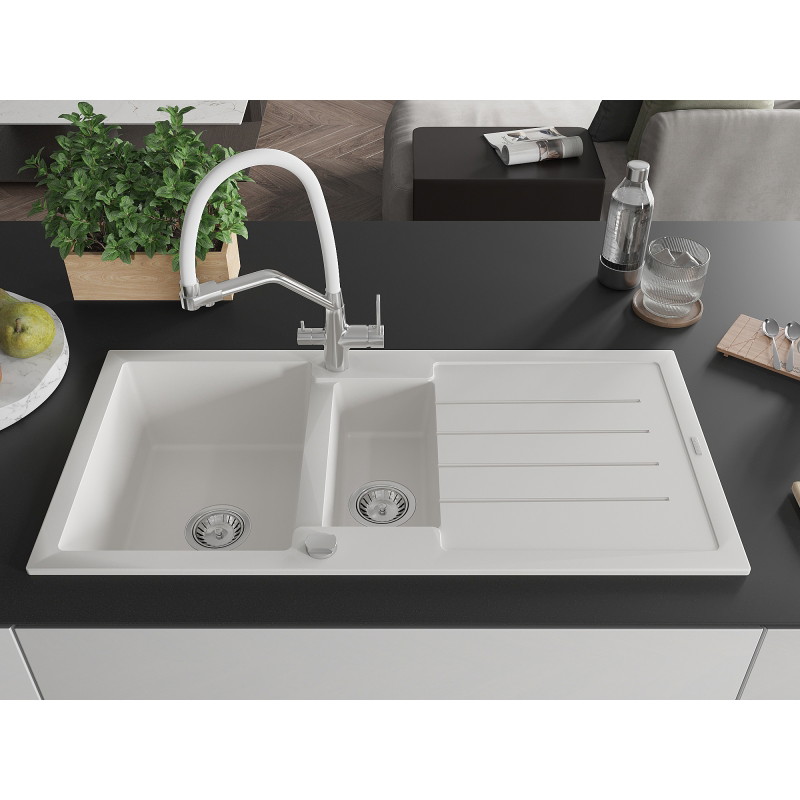 Mexen Andres гранитна мивка 1,5-камерна с отцедник и кухненски смесител Duo,