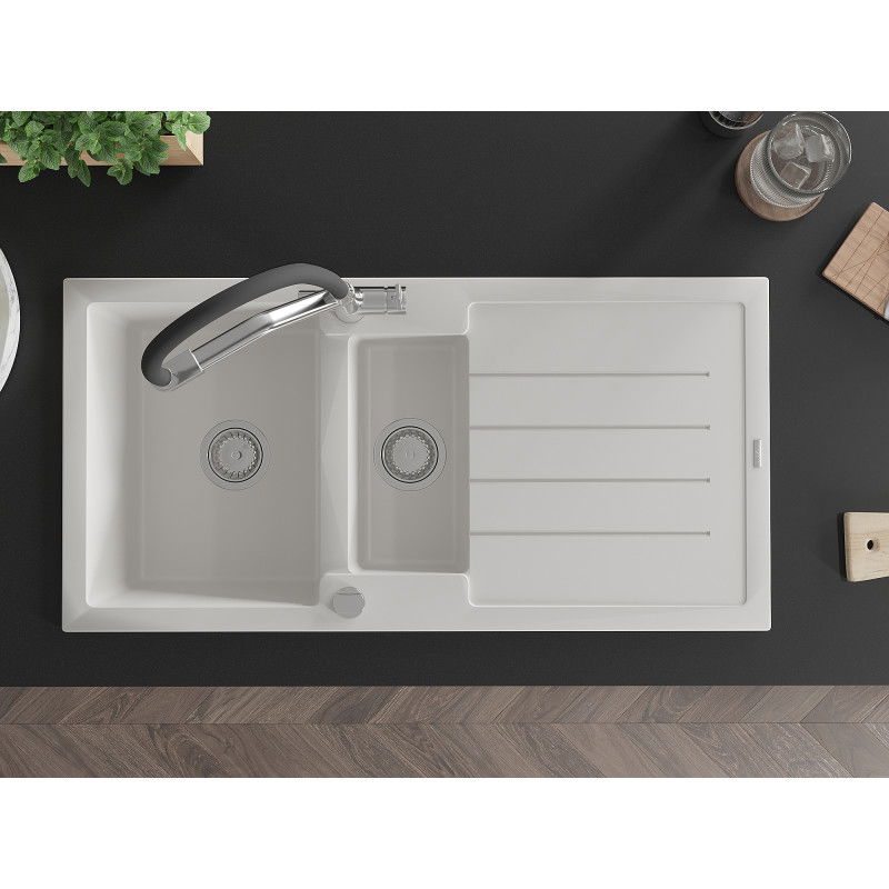 Mexen Andres гранитна мивка с 1,5 отделения с отцеждач и кухненска батерия Duo,
