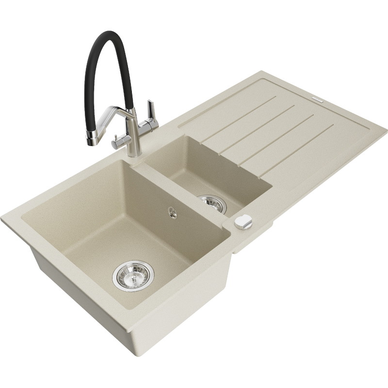 Mexen Andres гранитна мивка с 1,5 камери с отцедник и кухненски смесител Duo,