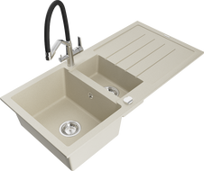 Mexen Andres гранитна мивка с 1,5 камери с отцедник и кухненски кран Duo, бежов - 6515-69-671701-07