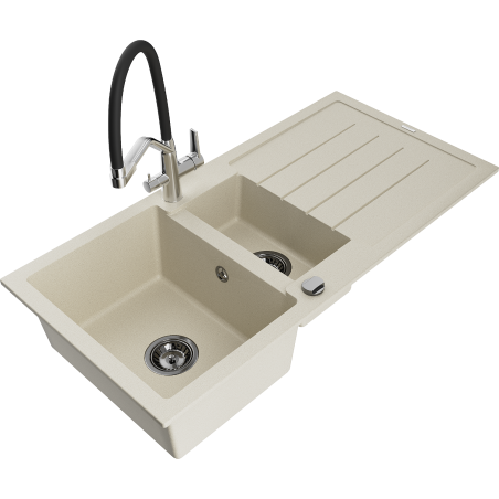 Mexen Andres гранитна мивка с 1,5 камери и отцедник и кухненски смесител Duo, бежов - 6515-69-671701-07-B