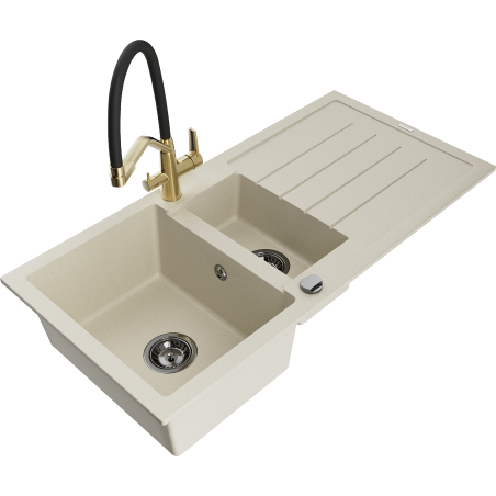 Mexen Andres гранитна мивка 1,5 камери с отцедник и кухненски смесител Duo,