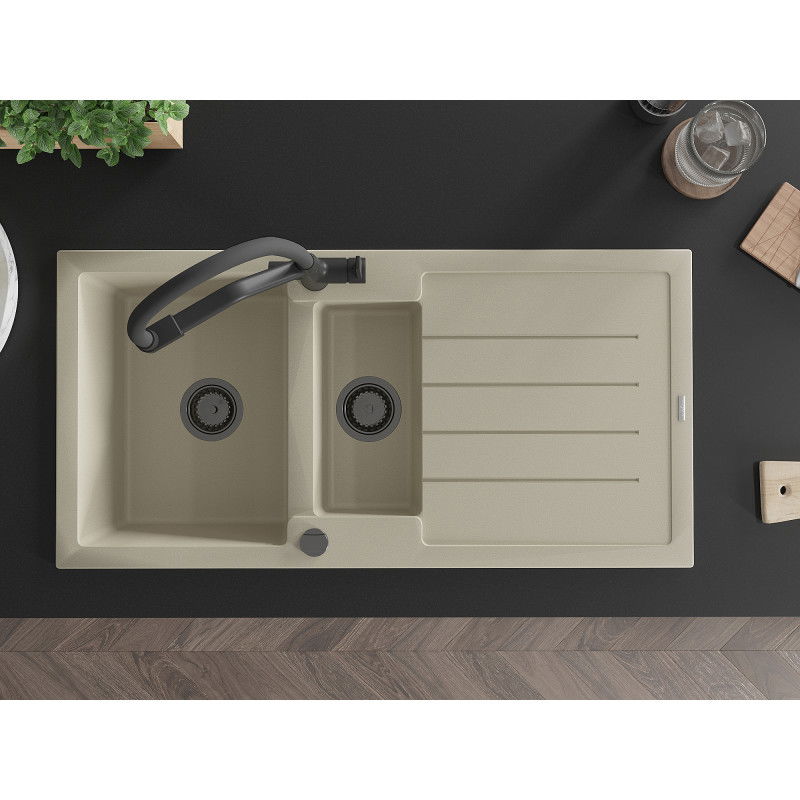 Mexen Andres гранитна мивка с 1,5 камери с отцедник и кухненски смесител Duo, бежов - 6515-69-671701-70-B