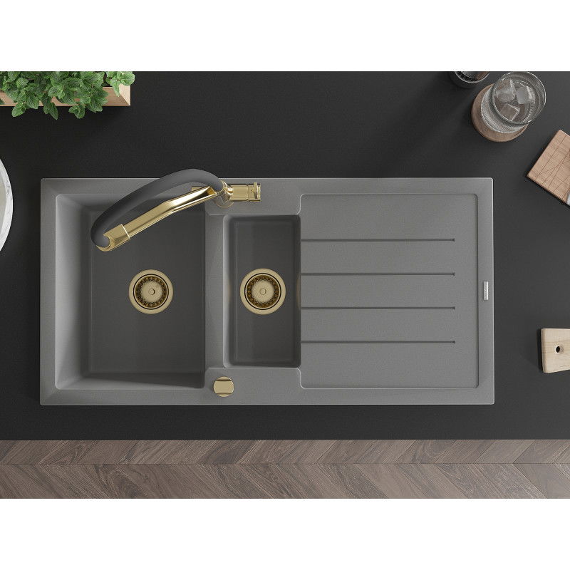 Mexen Andres гранитна мивка 1,5 камера с отцедник и кухненски смесител Duo, сив - 6515-71-671701-57-G
