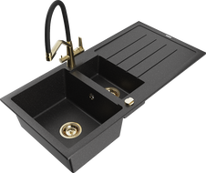 Mexen Andres гранитна мивка 1,5 камери с отцедник и кухненски смесител Duo, черно/сребърно - 6515-73-671701-57-G