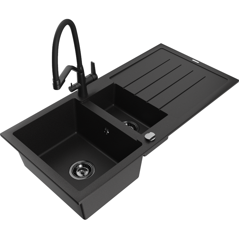 Mexen Andres гранитна мивка с 1,5 камери с отцедник и кухненски смесител Duo,