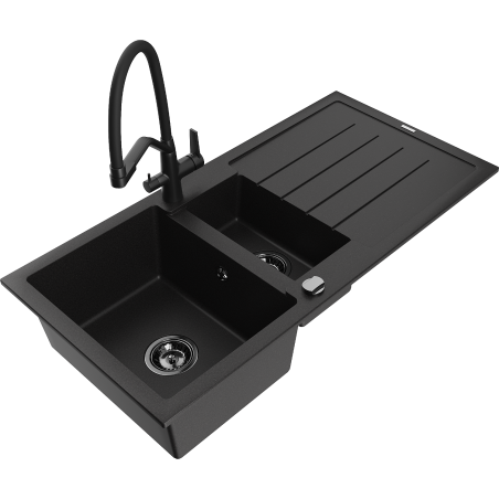 Mexen Andres гранитна мивка с 1,5 камери с отцедник и кухненски смесител Duo,