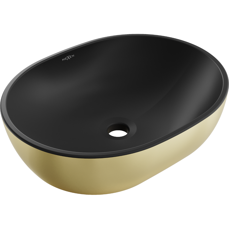 Mexen Viki умивалник за плот 48 x 35 см, черен мат/злато - 21054876