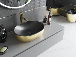 Mexen Viki умивалник за плот 48 x 35 см, черен мат/злато - 21054876