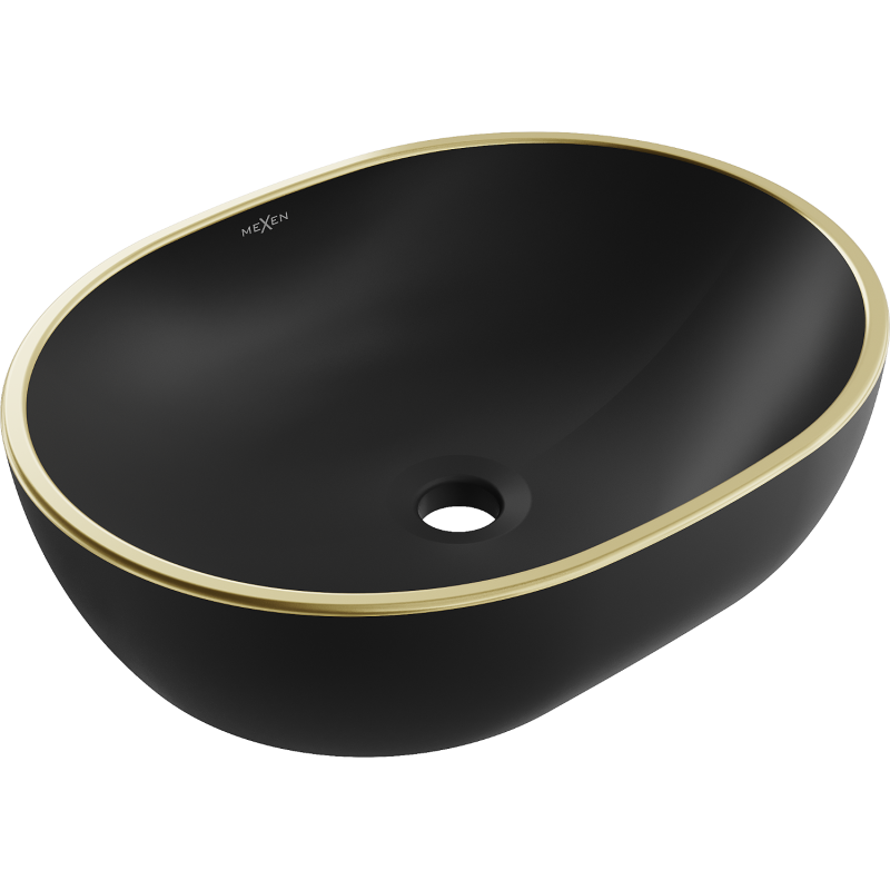 Mexen Viki долна мивка 48 x 35 см, черен мат/златен ръб - 21054875