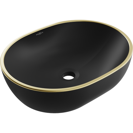 Mexen Viki долна мивка 48 x 35 см, черен мат/златен ръб - 21054875