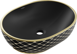 Mexen Viki умивалник монтиран върху плота 48 x 35 см, черен мат/златист решетъчен мотив - 21054879