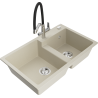 Mexen Tomas гранитна кухненска мивка с 2 отделения и кухненски смесител Duo, бежов - 6516-69-671701-07