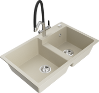 Mexen Tomas гранитна кухненска мивка с 2 отделения и кухненски смесител Duo, бежов - 6516-69-671701-07