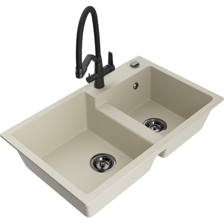 Mexen Tomas гранитна кухненска мивка с 2 камери и кухня Duo, бежов - 6516-69-671701-70-B