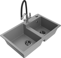 Mexen Tomas гранитна мивка с 2 камери и кухненски смесител Duo, сив - 6516-71-671701-07-B