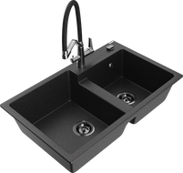 Mexen Tomas гранитна мивка с 2 камери с кухненски смесител Duo,