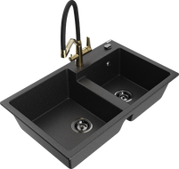 Mexen Tomas гранитна мивка с 2 камери с кухненски смесител Duo, черен/сребърен металик - 6516-73-671701-57-B