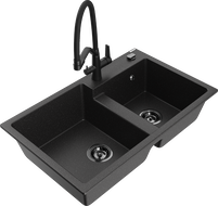 Mexen Tomas гранитна мивка с 2 отделения и кухненски смесител Duo, черен/сребрист металик - 6516-73-671701-70-B