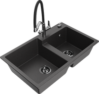 Mexen Tomas гранитна мивка с 2 отделения и кухненски смесител Duo, черен на петна - 6516-76-671701-07-B