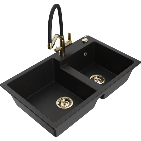 Mexen Tomas двоен гранитен мивка с кухненски смесител Duo, черен - 6516-77-671701-57-G