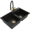 Mexen Tomas двоен гранитен мивка с кухненски смесител Duo, черен - 6516-77-671701-57-G