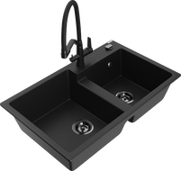 Mexen Tomas гранитна кухненска мивка 2-камерна с кухненски смесител Duo, черен - 6516-77-671701-70-B