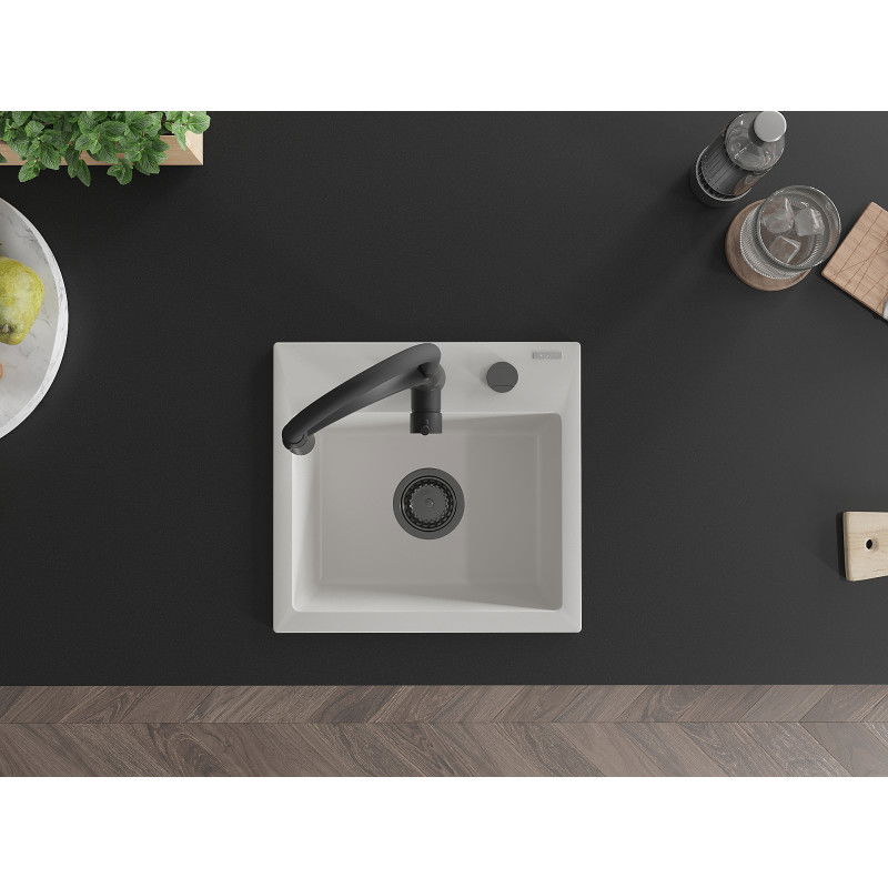 Mexen Milo гранитна мивка с една камера с кухненски смесител Aster, бял - 6505-20-73450-70-B