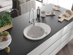 Mexen Kevin гранитна мивка с една камера с кухненски смесител Duo, бял - 6517-20-671701-02