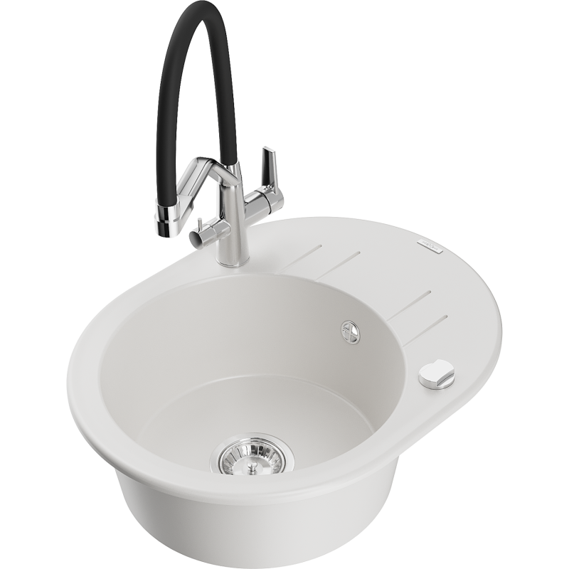 Mexen Kevin гранитна мивка с 1 отделение с кухненска батерия Duo, бял