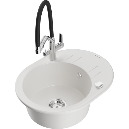 Mexen Kevin гранитна мивка с 1 отделение с кухненска батерия Duo, бял