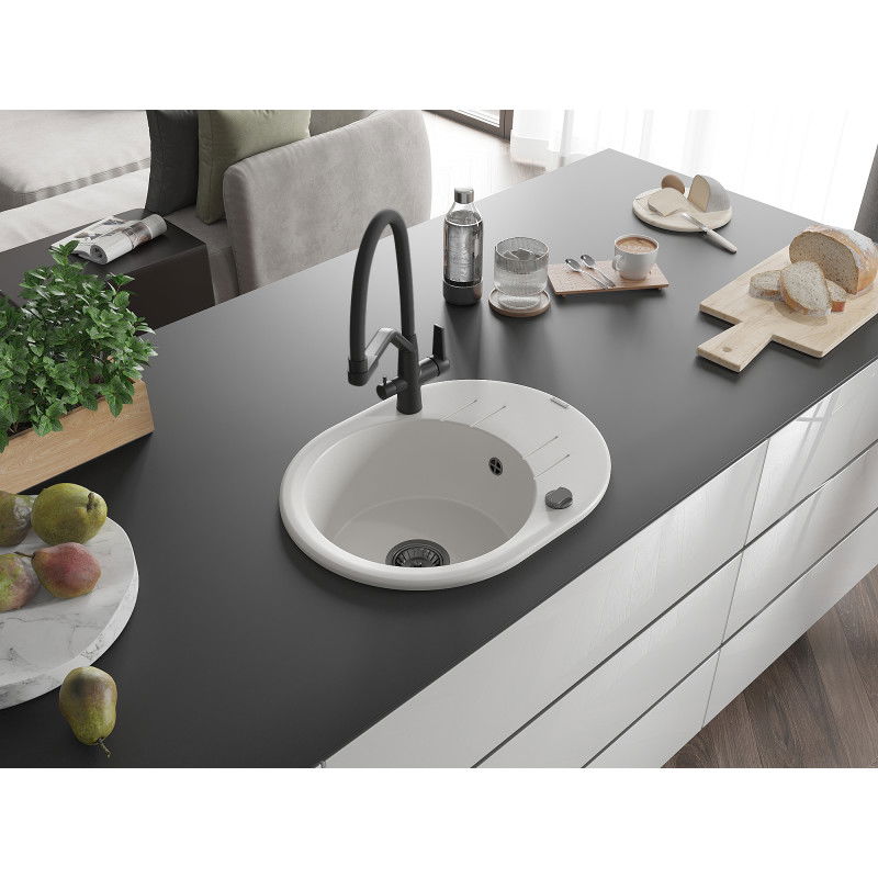 Mexen Kevin гранитна кухненска мивка с 1 отделение и кухненска батерия Duo, бяла - 6517-20-671701-70-B