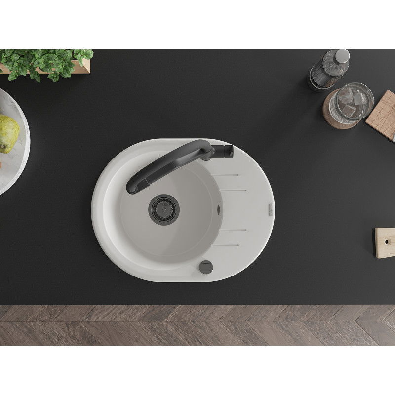 Mexen Kevin гранитна кухненска мивка с 1 отделение и кухненска батерия Duo, бяла - 6517-20-671701-70-B