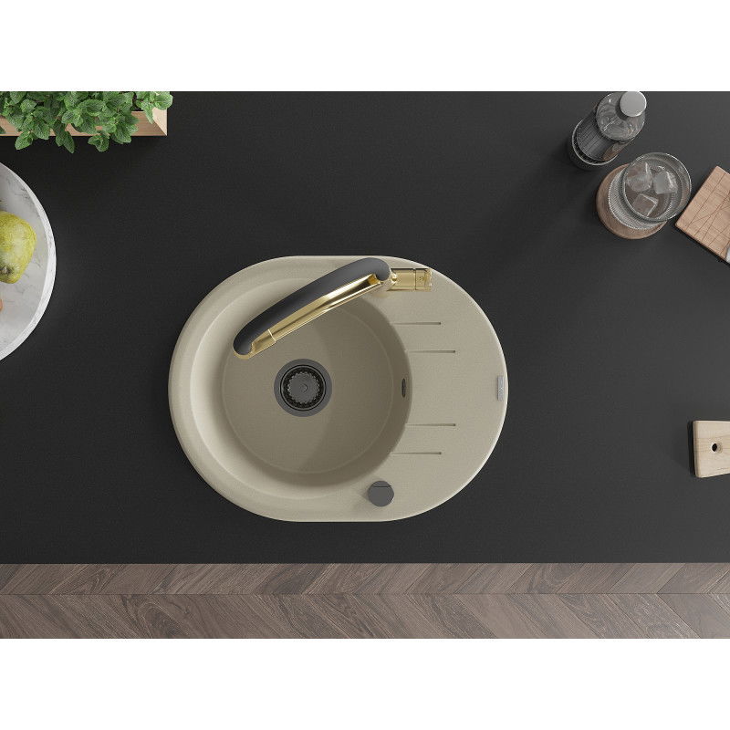 Mexen Kevin кухненска гранитна мивка 1-коморна с кухненски кран Duo, бежова - 6517-69-671701-57-B