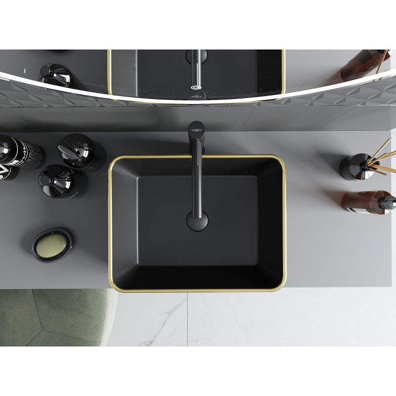 Mexen Catia мивка над плот 48 x 37 см, черна мат/златна със златен кариран шарка - 21314879