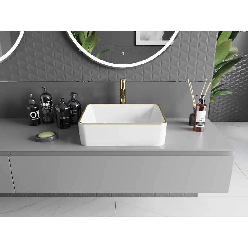 Mexen Catia мивка за плот 48 x 37 см, бяла/златна рамка - 21314805