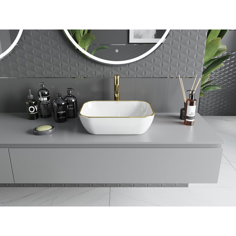 Mexen Rita мивка върху плот 45 x 32 cm, бяла/златен ръб - 21084505