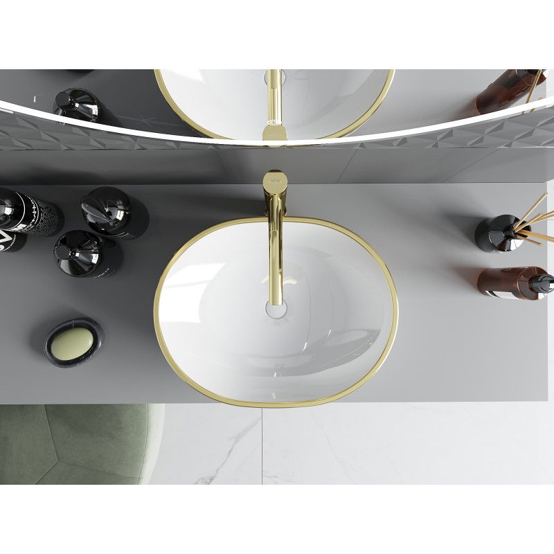 Mexen Viki плотневи умивалник 48 x 35 см, бяло/златно каре - 21054809