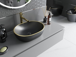 Mexen Viki мивка за монтаж върху плот 48 x 35 см, черна мат/златен ръб - 21054875