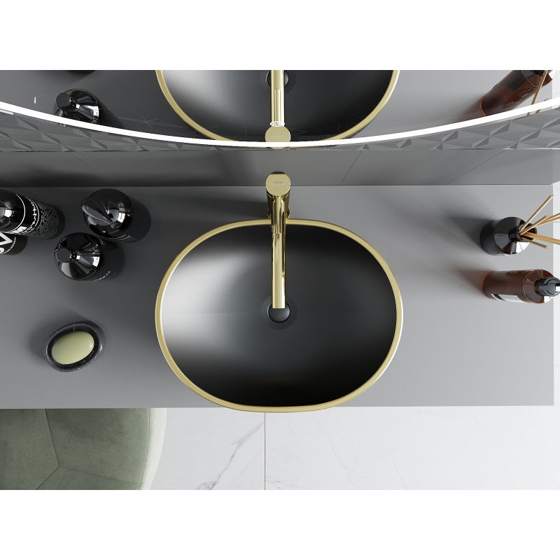 Mexen Viki мивка за монтаж върху плот 48 x 35 см, черна мат/златен ръб - 21054875