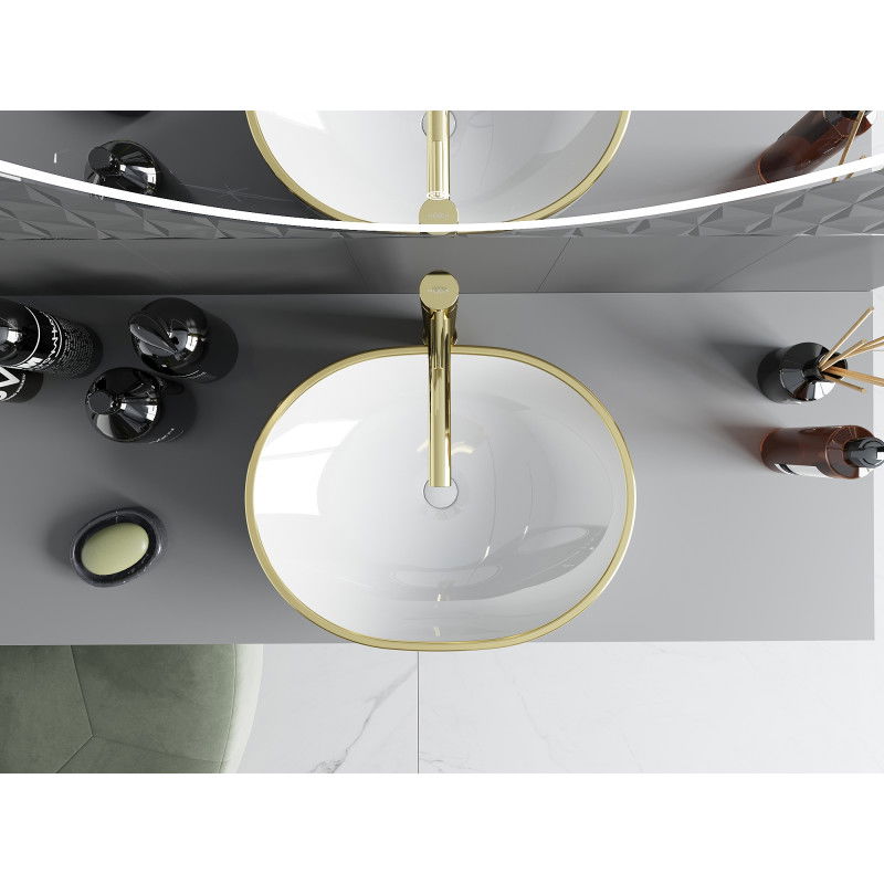 Mexen Viki плот вградена мивка 48 x 35 см, бяло/златен кант - 21054805