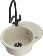 Mexen Kevin гранитна кухненска мивка 1-комплект с кухненски смесител Duo, бежов - 6517-69-671701-70-B