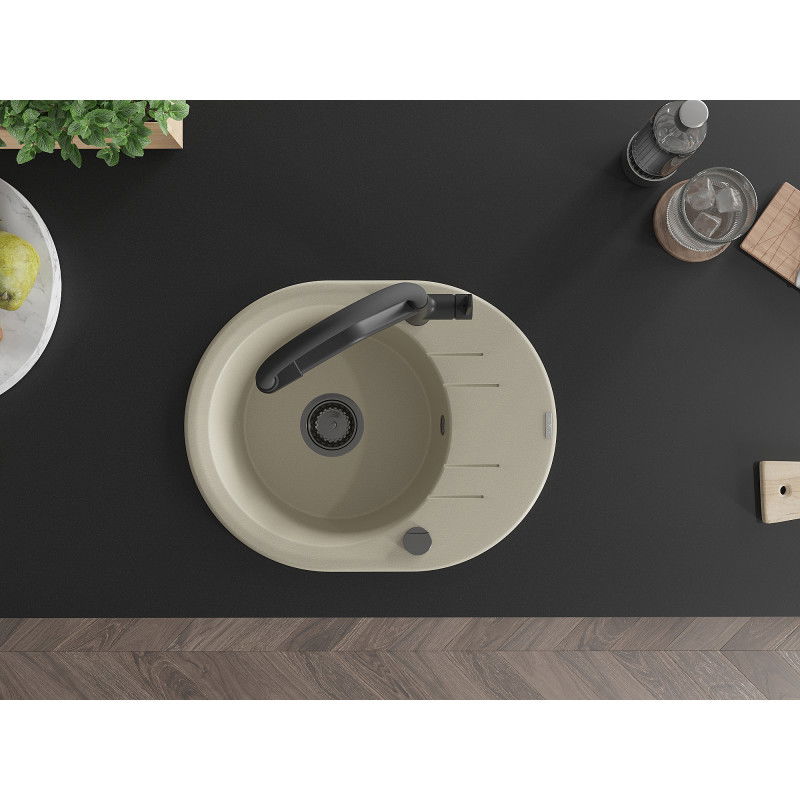 Mexen Kevin гранитна кухненска мивка 1-комплект с кухненски смесител Duo, бежов - 6517-69-671701-70-B