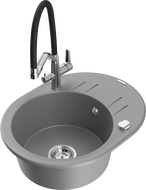 Mexen Kevin мивка гранитна 1-коморова с кухненска батерия Duo, сива - 6517-71-671701-07