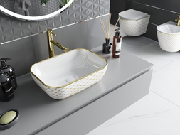 Mexen Rita мивка за плот 45 x 32 см, бяла/златна с каре - 21084509