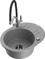 Mexen Kevin мивка от гранит с 1 камера и кухненски смесител Duo, сив - 6517-71-671701-07-B