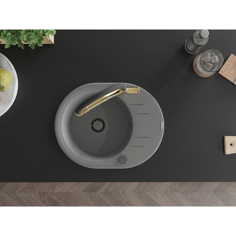 Mexen Kevin гранитна мивка с 1 отделение и кухненски смесител Duo, сив - 6517-71-671701-57-B